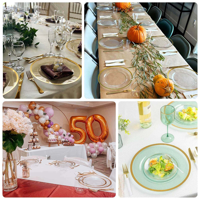 Elegant table settings with decorations for a festive celebration.