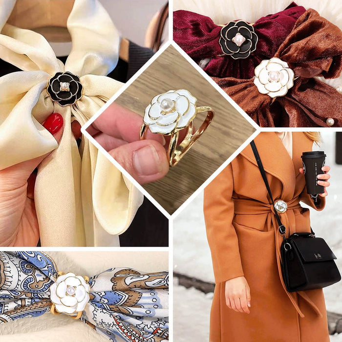 Floral accessories in various styles and settings, including hair ties and brooches.