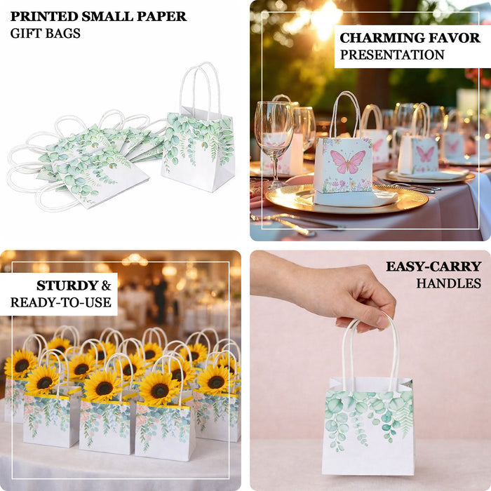 Charming printed small paper gift bags with butterfly design for favors.