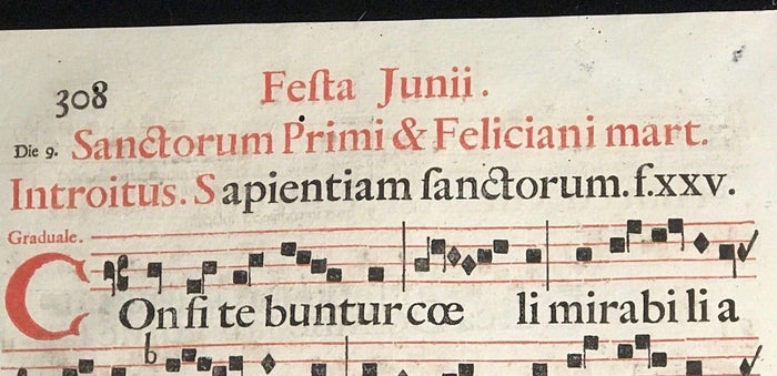 17th C. CHRISTIAN RELIGIOUS MUSIC SONG PARCHMENT SHEET Festa Junii  CHANTS