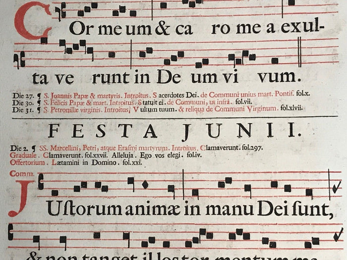 17th C. CHRISTIAN RELIGIOUS MUSIC SONG PARCHMENT SHEET Festa Junii  CHANTS