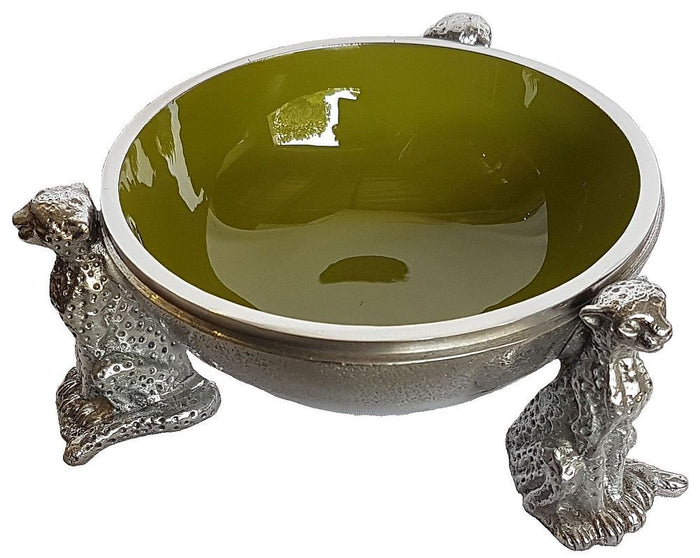 3 Cheetah Round Snack Bowl OLIVE - Lamu Aluminium Baked Enamel Tableware