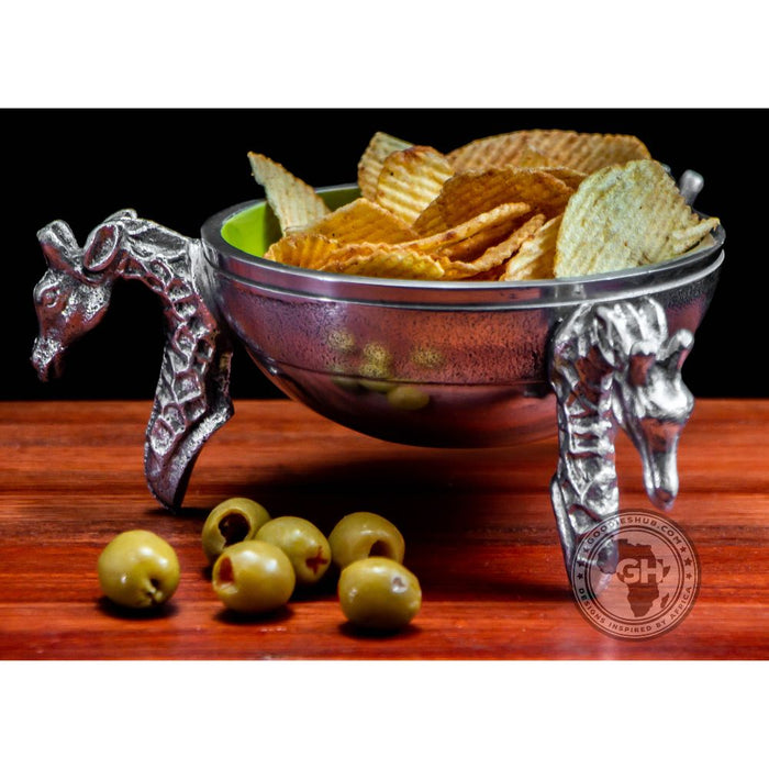 3 Giraffe Round Snack Bowl OLIVE - Lamu Aluminium Baked Enamel Tableware