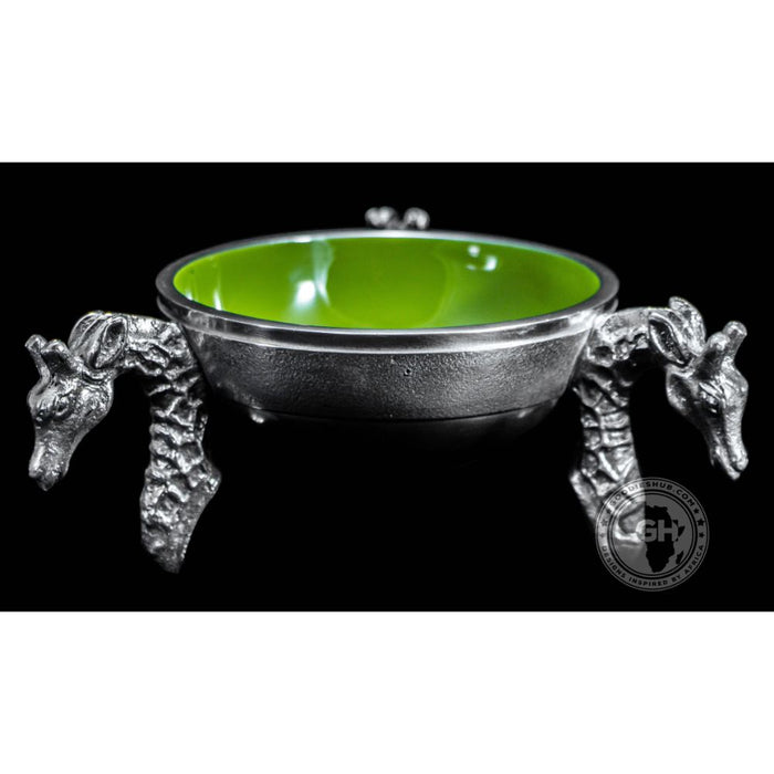3 Giraffe Round Snack Bowl OLIVE - Lamu Aluminium Baked Enamel Tableware