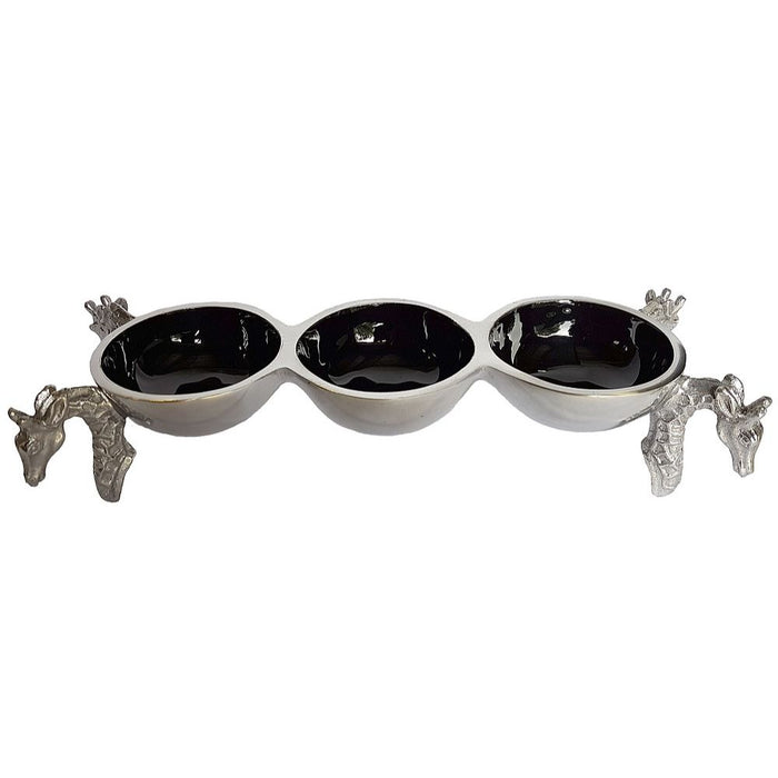4 Giraffe Triple Bowl BLACK - Lamu Aluminium Baked Enamel Tableware