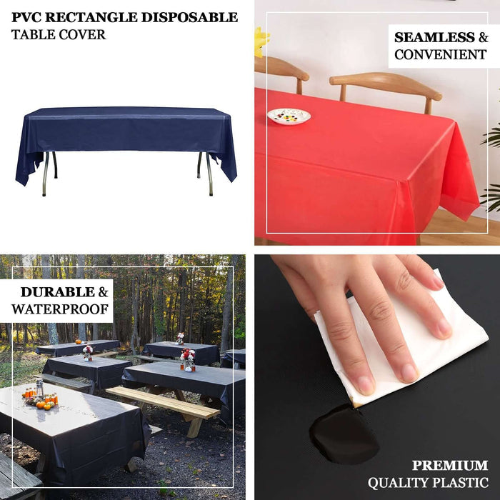PVC rectangle disposable table cover, durable and waterproof, seamless design.