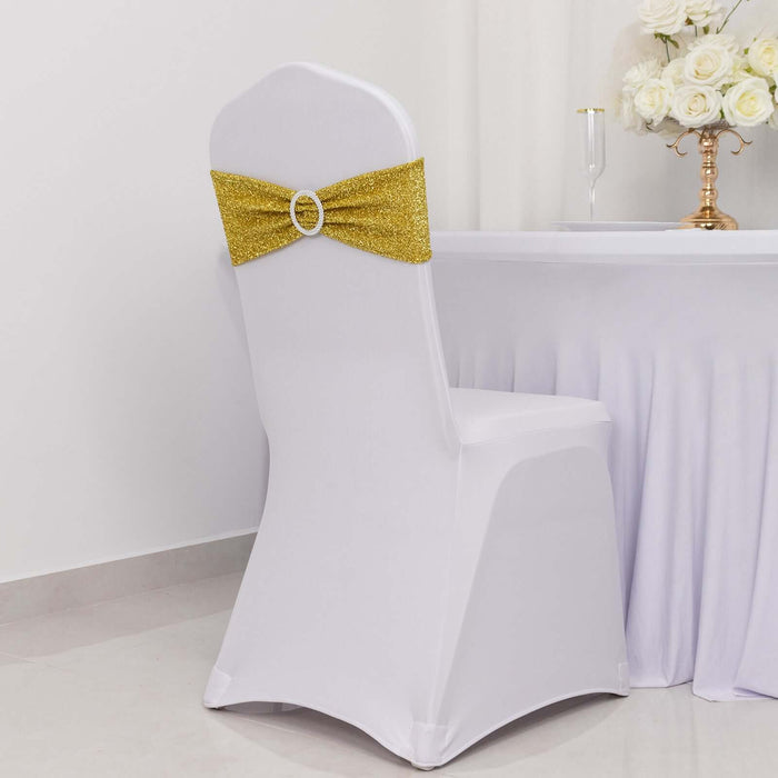 White chair with gold bow decoration, styled for an elegant event.