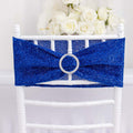 Blue glitter chair sash with rhinestone buckle decoration.