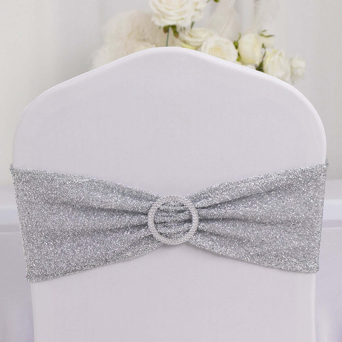 Silver sequin chair cover sash with rhinestone buckle