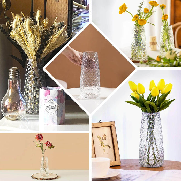 Elegant crystal vase showcasing various floral arrangements in stylish settings.
