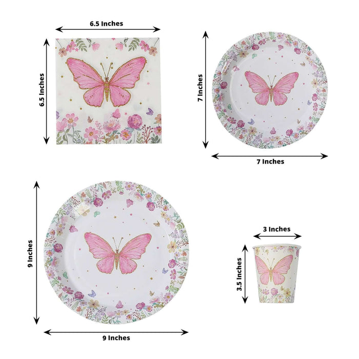 Butterfly-themed partyware set including plates and cup on white background