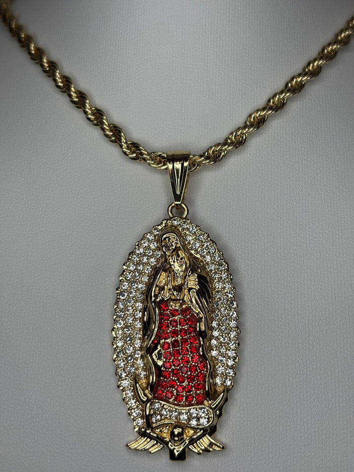 Big Red Virgin of Guadalupe necklace