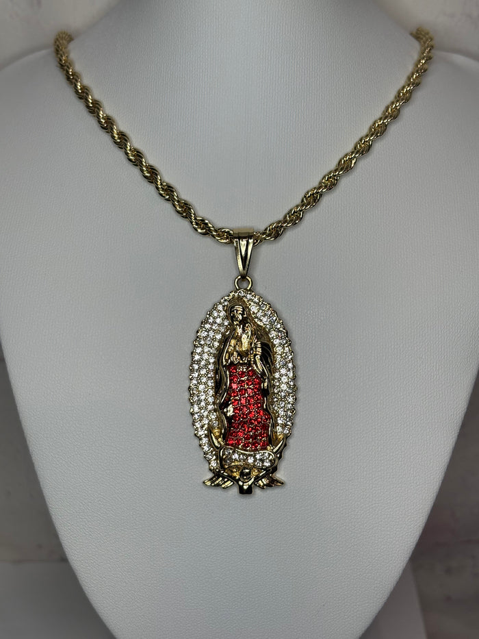 Big Red Virgin of Guadalupe necklace