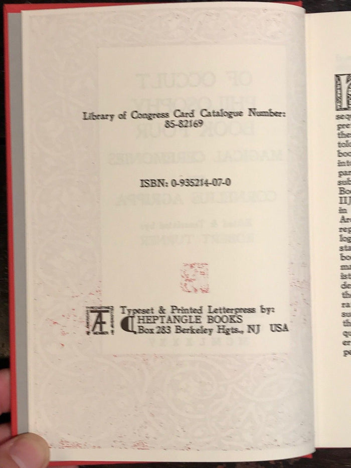 AGRIPPA: OF OCCULT PHILOSOPHY BOOK FOUR. MAGICAL CEREMONIES. 1985 HC/DJ SCARCE