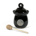 American Handmade Honey Jar with Heart Motif Pewter Plaque by MudWorks Pottery, Black
