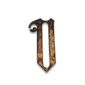 Antique ecclesiastical letter ornament, distressed dark and gold 'I' shape with cutout