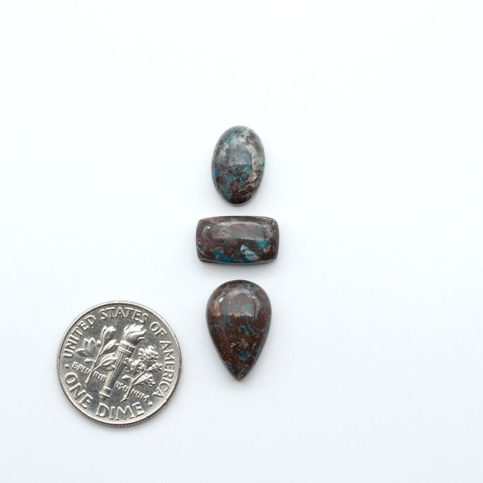 Rare Bisbee Turquoise cabochons with rich blue color and classic brown matrix. Perfect for jewelry makers, collectors, and lovers of fine American turquoise.
