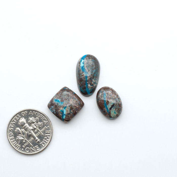 Rare Bisbee Turquoise cabochons with rich blue color and classic brown matrix. Perfect for jewelry makers, collectors, and lovers of fine American turquoise.