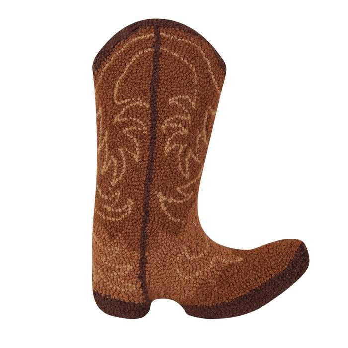 Brown Cowboy Boot 16" x 12" Hooked Wool Throw Pillow with Polyfill
