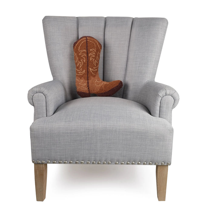 Brown Cowboy Boot 16" x 12" Hooked Wool Throw Pillow with Polyfill