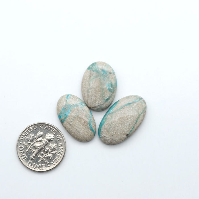 Carico Lake Turquoise cabochons with vibrant aqua-blue to turquoise tones and natural matrix, ideal for rings, pendants, and artisan jewelry.