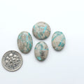 Carico Lake Turquoise cabochons with vibrant aqua-blue to turquoise tones and natural matrix, ideal for rings, pendants, and artisan jewelry.