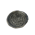 Ceramic grater dish, dark gray round ceramic with embossed circular grating pattern