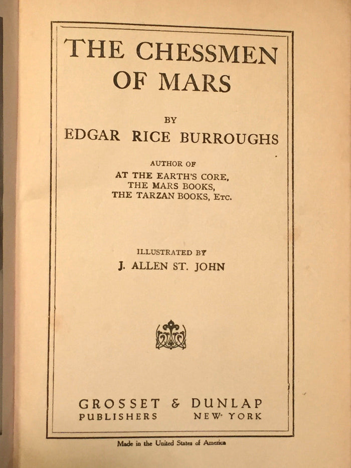 CHESSMEN OF MARS by Edgar Rice Burroughs, 1922 Sci Fi
