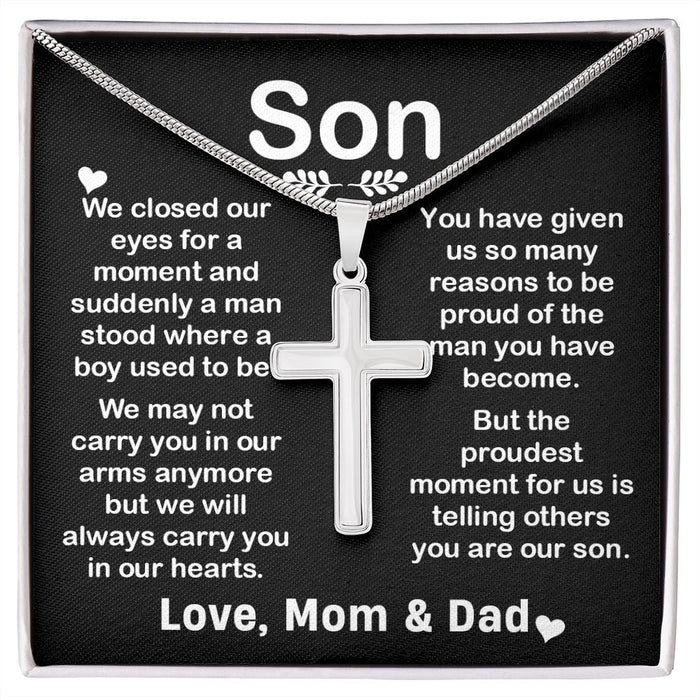 Cross Necklace Pendant Gift for Son from Mom & Dad B0B2F8TSNZ