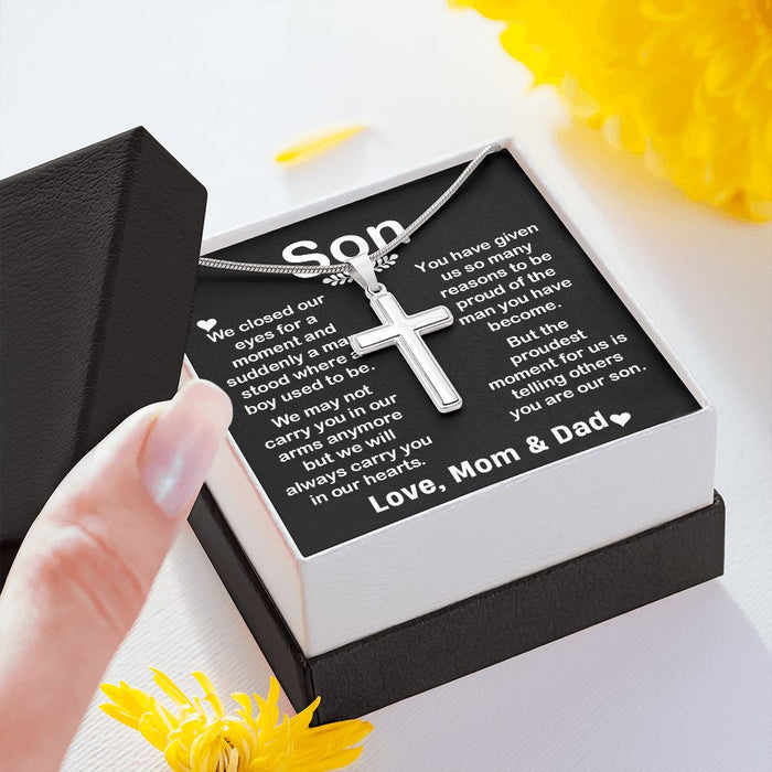 Cross Necklace Pendant Gift for Son from Mom & Dad B0B2F8TSNZ