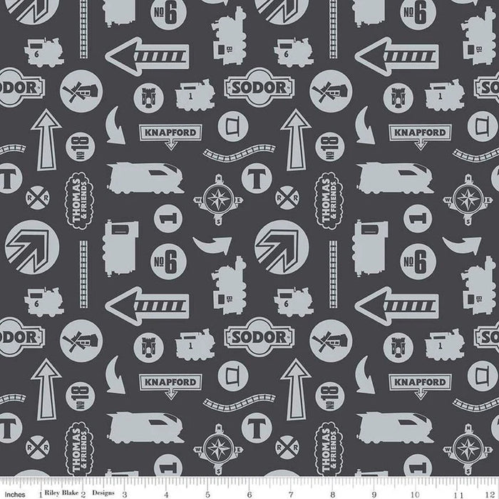 Double Sided Cotton Blanket - Thomas the Train Full Steam Ahead Tonal Charcoal Cotton - 1 Yard Precut