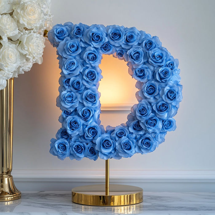 Elegant Standing Blue Rose Letter D Lamp - Imaginary Worlds