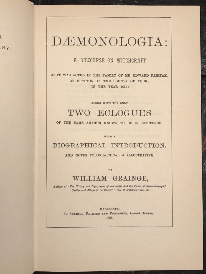 FAIRFAX DAEMONOLOGIA: A DISCOURSE ON WITCHCRAFT; W. Grainge, 1st Reprint Ed 1971