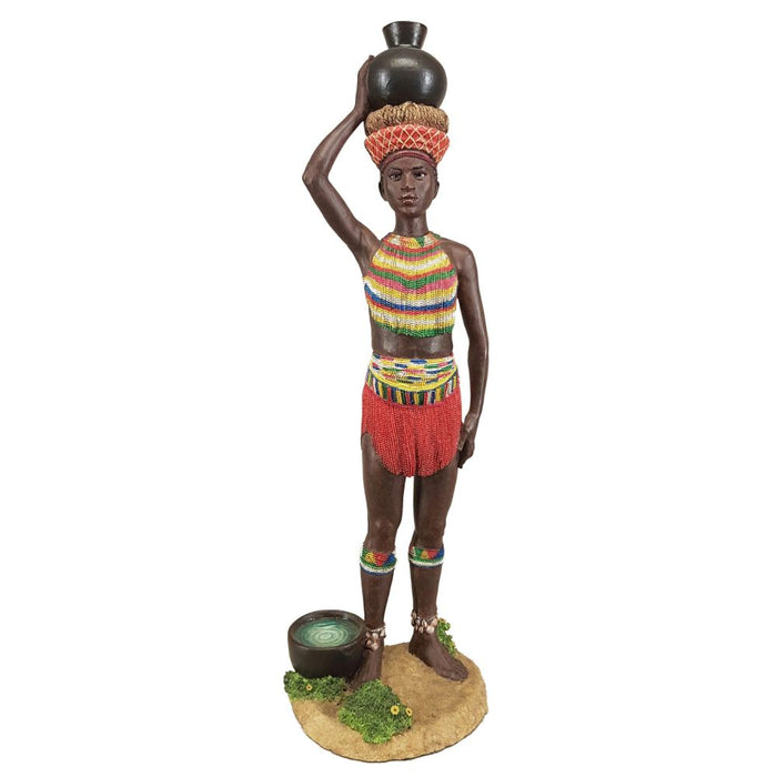Fikile Zulu Maiden African Figurine Bronze Hand Painted Sculpture
