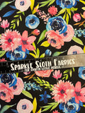 Floral - Black with Pink and Blue