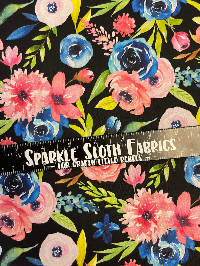 Floral - Black with Pink and Blue