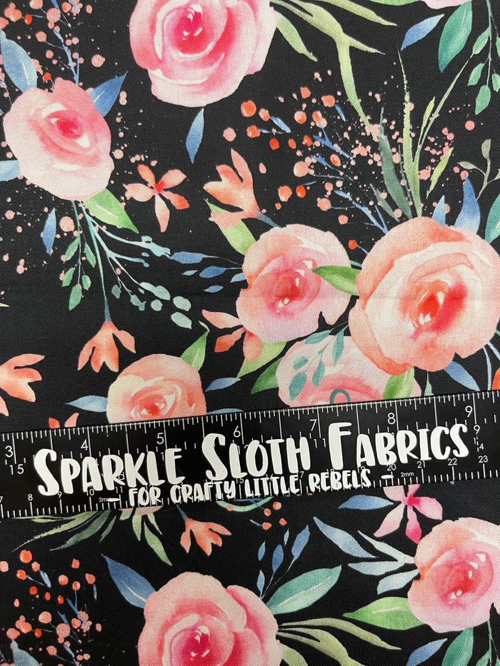 Floral - Black with Pink