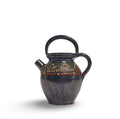 French antique ceramic pot with dark blue glaze, two handles and painted emblem band