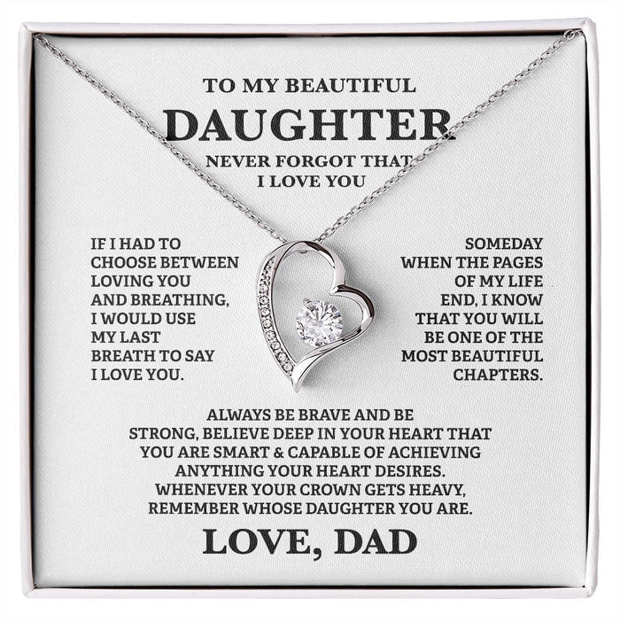 Gift For Daughter From Dad - To My Beautiful Daughter Cubic Zirconia Crystal Forever Love Necklace