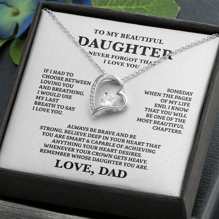 Gift For Daughter From Dad - To My Beautiful Daughter Cubic Zirconia Crystal Forever Love Necklace