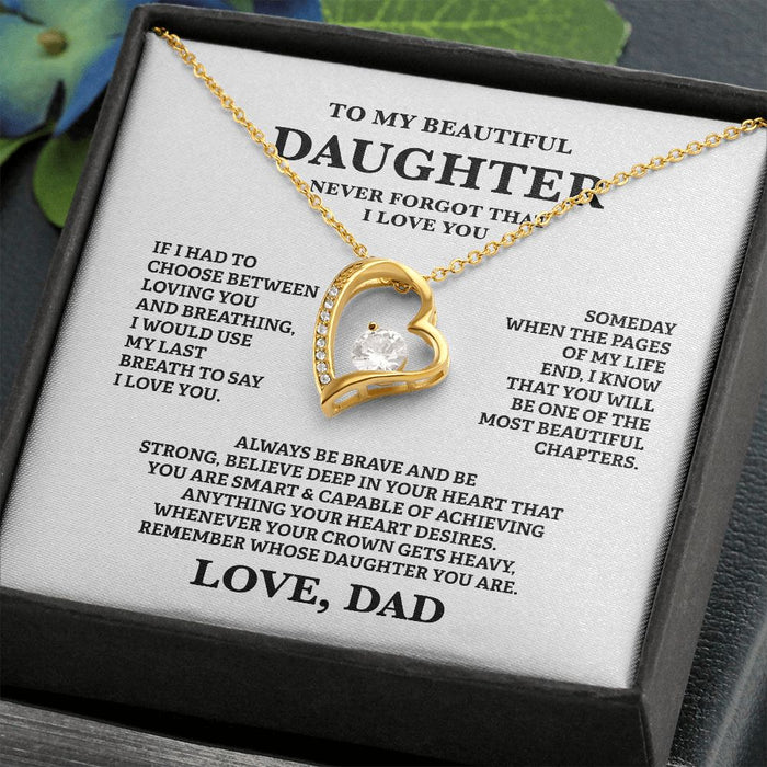 Gift For Daughter From Dad - To My Beautiful Daughter Cubic Zirconia Crystal Forever Love Necklace
