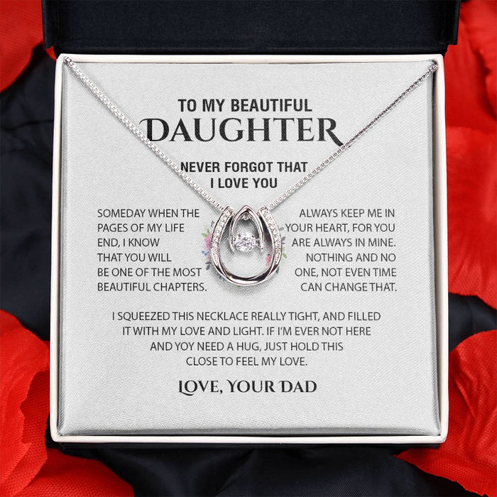Gift For Daughter From Dad - To My Beautiful Daughter Cubic Zirconia Crystal Necklace