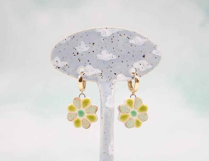 Green Daisy Earrings