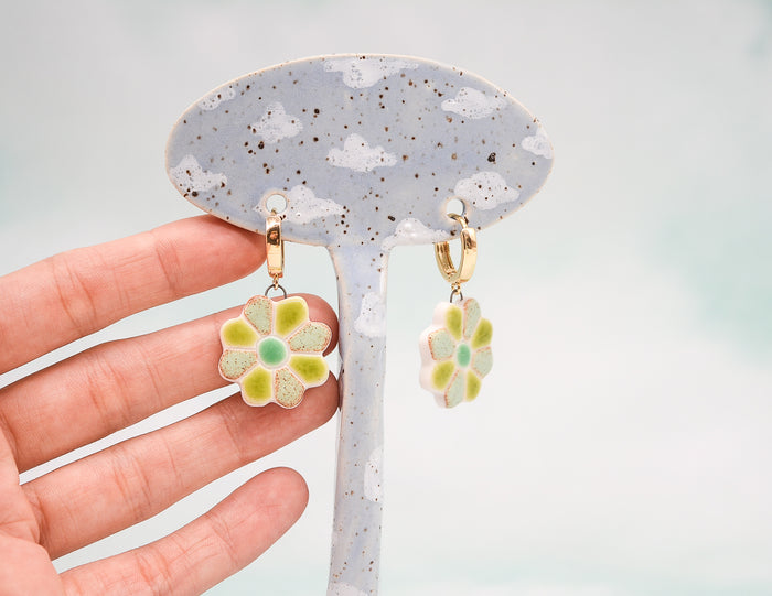 Green Daisy Earrings