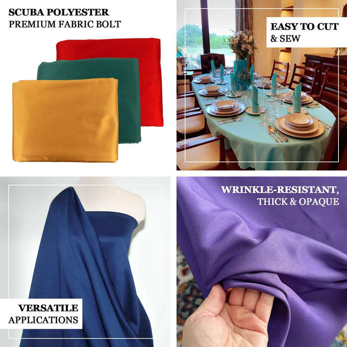 Scuba polyester fabric bolts in various colors for versatile applications.
