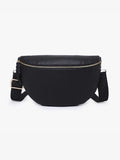 Janae Whipstitch Crossbody Sling Bag in black — women's vegan leather crossbody with braided zipper pull and back zip pocket
