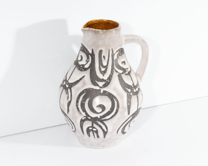 Jasba Keramik West German Black and White Ceramic Pitcher