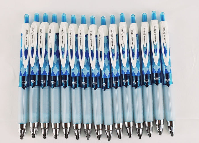 Lot of 96 Uni-Ball Retractable Signo 207 Gel Pens, Med, Blue Ink, Argyle (1913232)