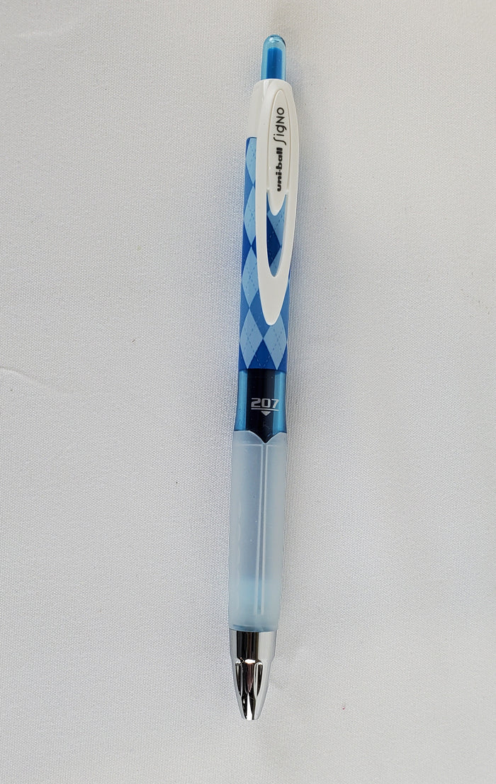 Lot of 96 Uni-Ball Retractable Signo 207 Gel Pens, Med, Blue Ink, Argyle (1913232)