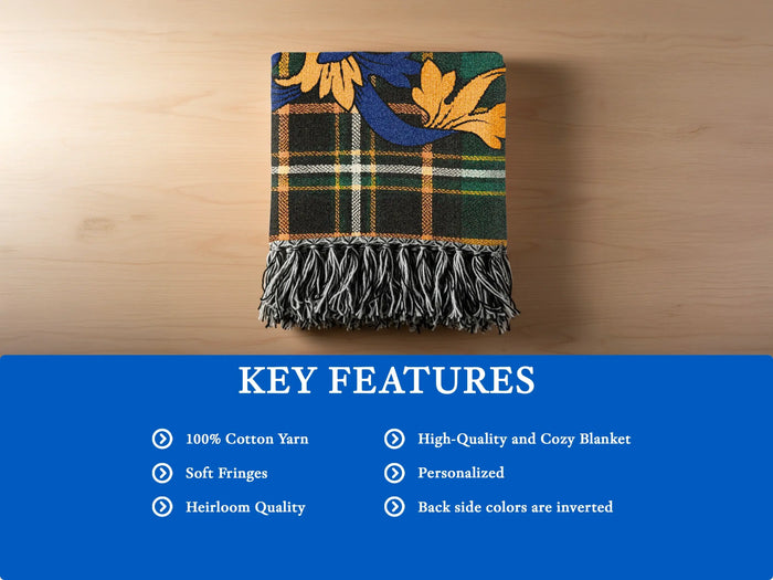 Mackey 100% cotton woven blanket detail showing traditional fringed edges.